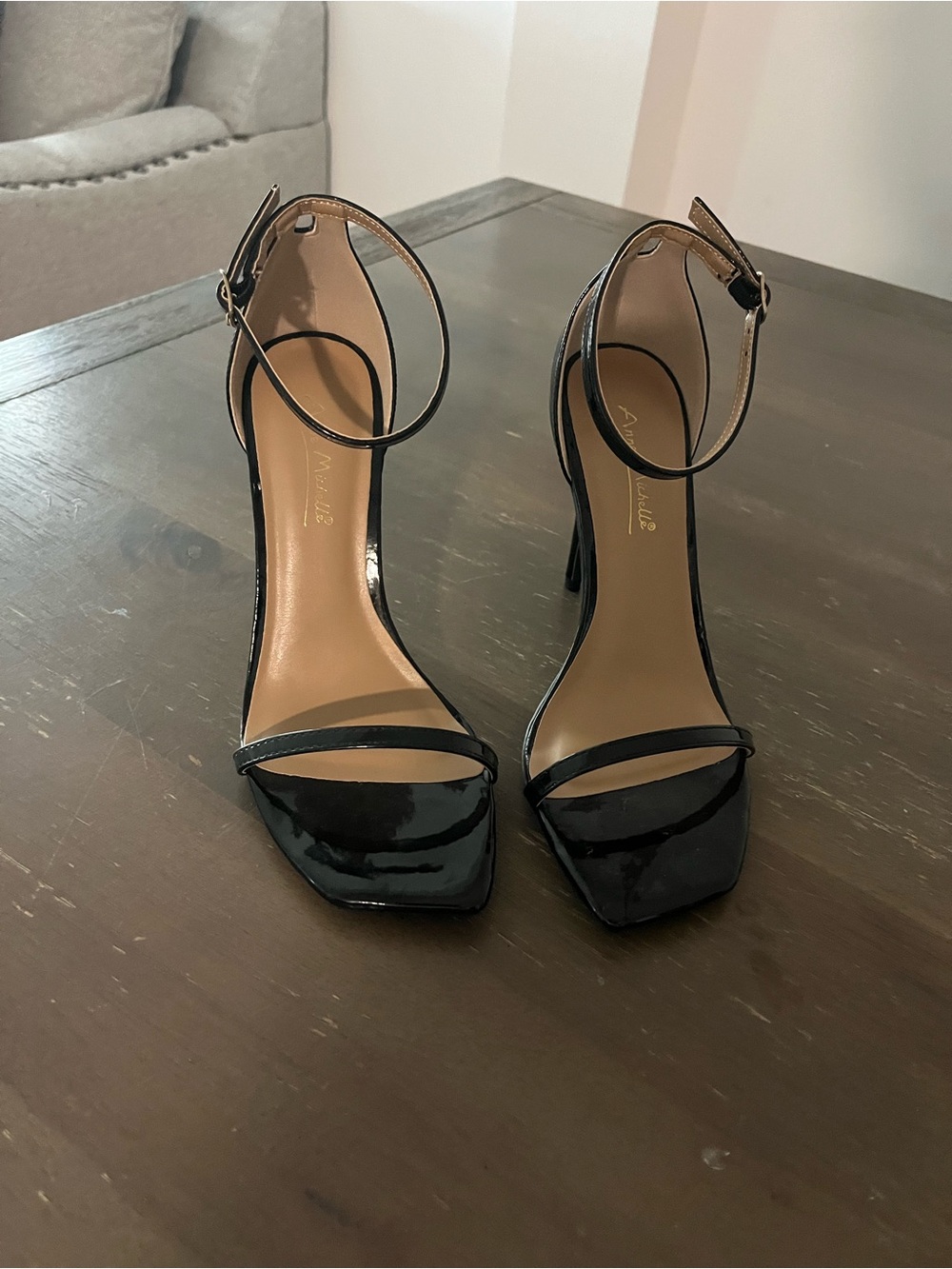 Ankle-Strap Patent Leather High Heel Sandals - Black